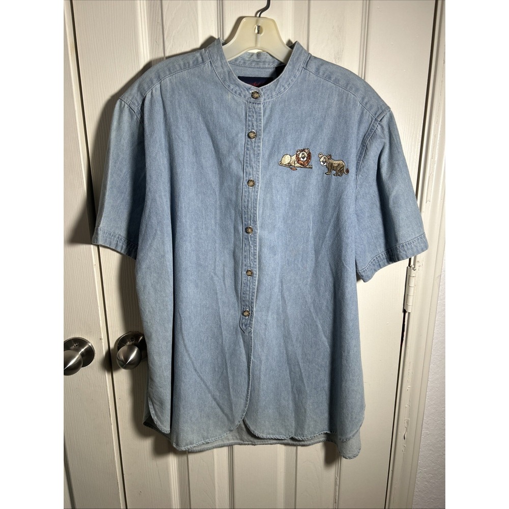 GIORGIO SANT'ANGELO Vintage 90s Blue Short Sleeve Embroidered Button Up Shirt L